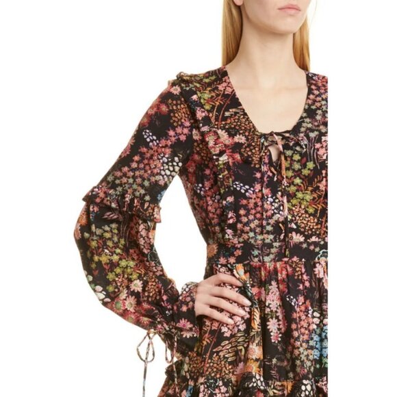 💕TED BAKER💕 Hendria Ruffled Crepe Mini Dress ~ Black Floral Print 4-6 US NWT - Picture 9 of 16